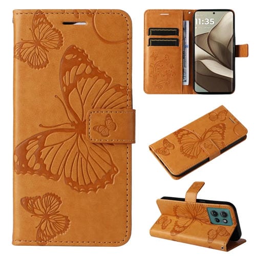 Funda de Cuero con Tapa y Diseño Mariposa 3D para Motorola Edge 50 5G (Amarillo)