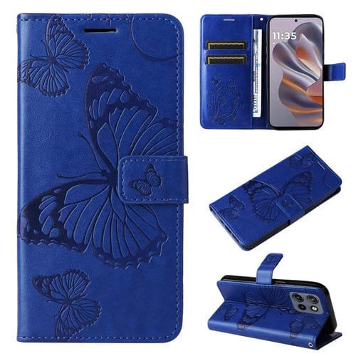 Funda de Cuero con Tapa y Diseño Mariposa 3D para Motorola Edge 50 Neo (Azul)