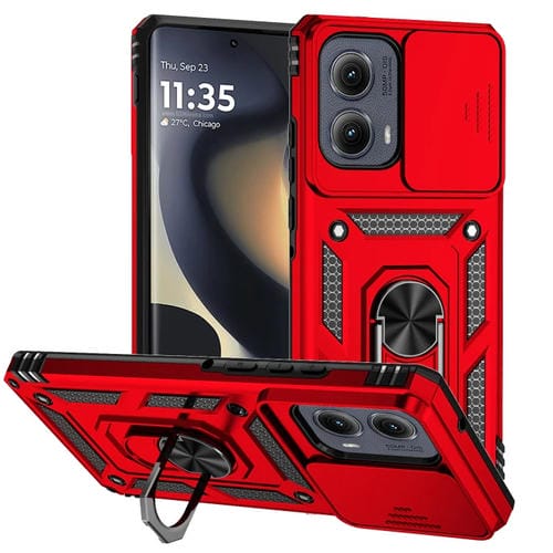 Funda para Teléfono Motorola Edge 5G (2024) con Soporte Deslizante y Protector Pantalla (Rojo)