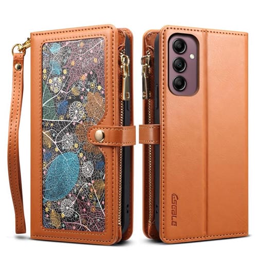 Funda de cuero RFID con cremallera y cordón para Samsung Galaxy S25 FE 5G ESEBLE Star Series (marrón)