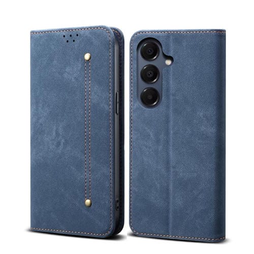 Funda de cuero con tapa horizontal y textura vaquera para Samsung Galaxy S25 FE 5G (azul)