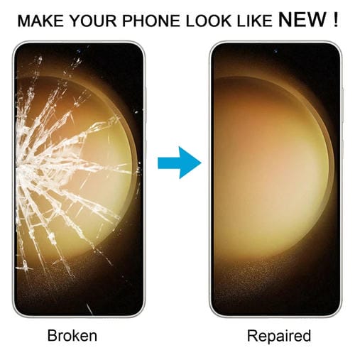 Obiettivo in vetro Schermo esterno anteriore Samsung Galaxy S23 SM-S916B con adesivo OCA (10 pezzi)