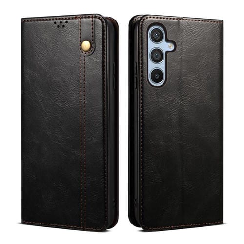 Funda de cuero con textura Crazy Horse y cera de aceite para Samsung Galaxy S25 FE 5G (negra)