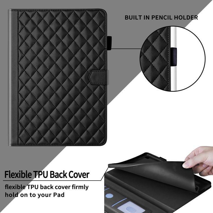 Funda de cuero con diseño de rombos y celosía para Xiaomi Redmi Pad de 8,8 pulgadas (2025) (negra)