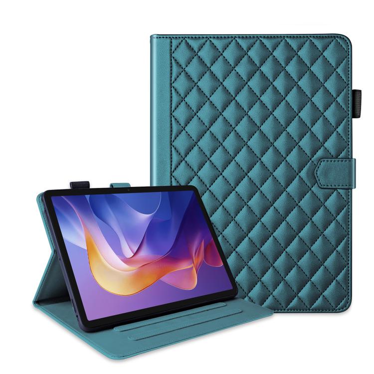 Funda de cuero con diseño de rombos y celosía para Xiaomi Redmi Pad 2/Pad SE 2025 (verde oscuro)