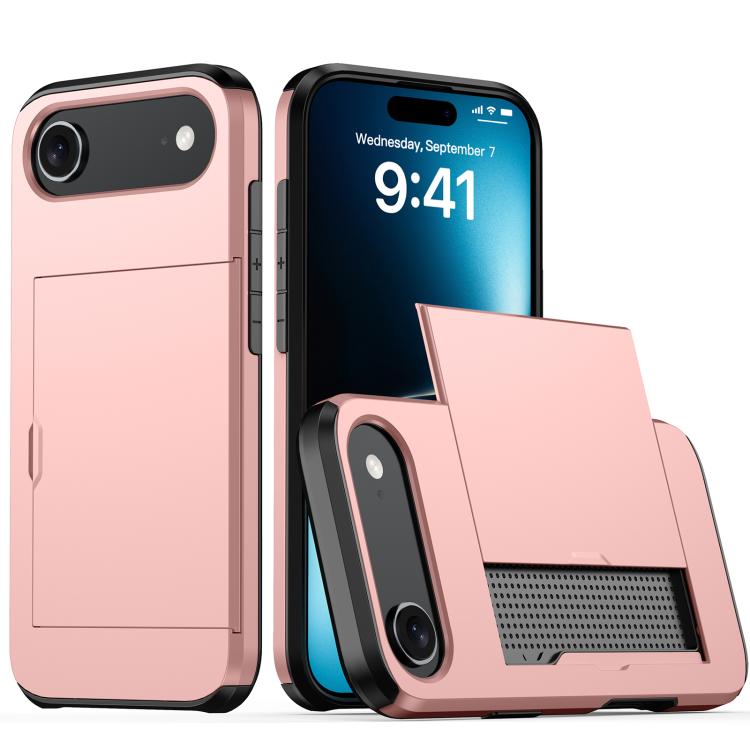 Funda protectora a prueba de golpes para iPhone 17 Air con ranura para tarjetas (oro rosa)