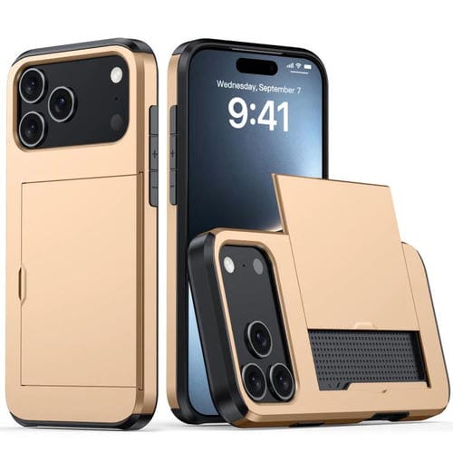 Funda protectora a prueba de golpes con ranura para tarjetas para iPhone 17 Pro Max (dorada)