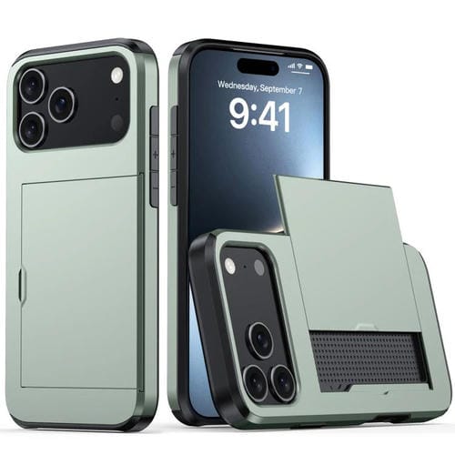 Funda protectora a prueba de golpes para iPhone 17 Pro Max con ranura para tarjetas (verde oscuro)