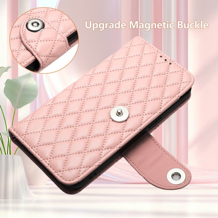 Funda de Cuero con Tapa Nxtpaper para TCL 50 Pro con Textura Rombal y Cordón (Rosa Coral)