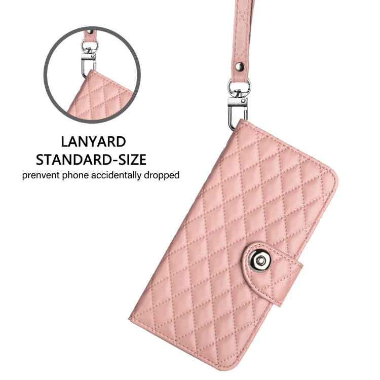 Funda de Cuero con Tapa Nxtpaper para TCL 50 Pro con Textura Rombal y Cordón (Rosa Coral)