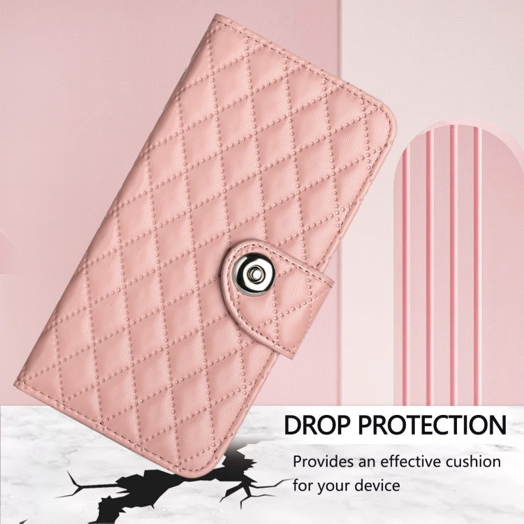 Funda de Cuero con Tapa Nxtpaper para TCL 50 Pro con Textura Rombal y Cordón (Rosa Coral)