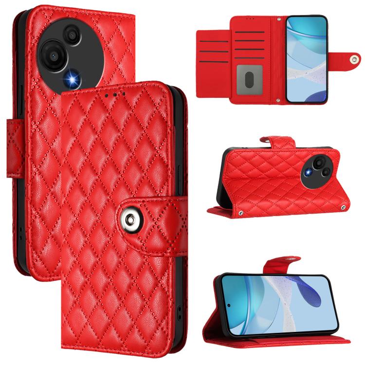 Funda de cuero con textura rómbica y cordón para TCL 60 SE NxtPaper/605 (roja)