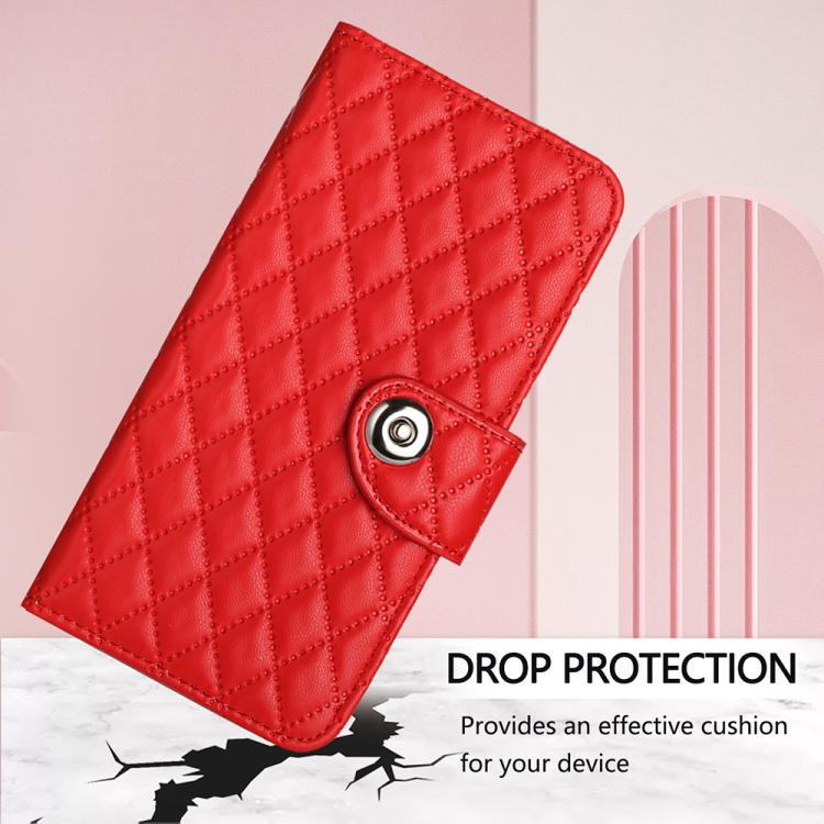 Funda de cuero con textura rómbica y cordón para TCL 60 SE NxtPaper/605 (roja)