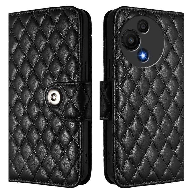 Funda de cuero con textura rómbica y cordón para TCL 60 SE NxtPaper/605 (negro)