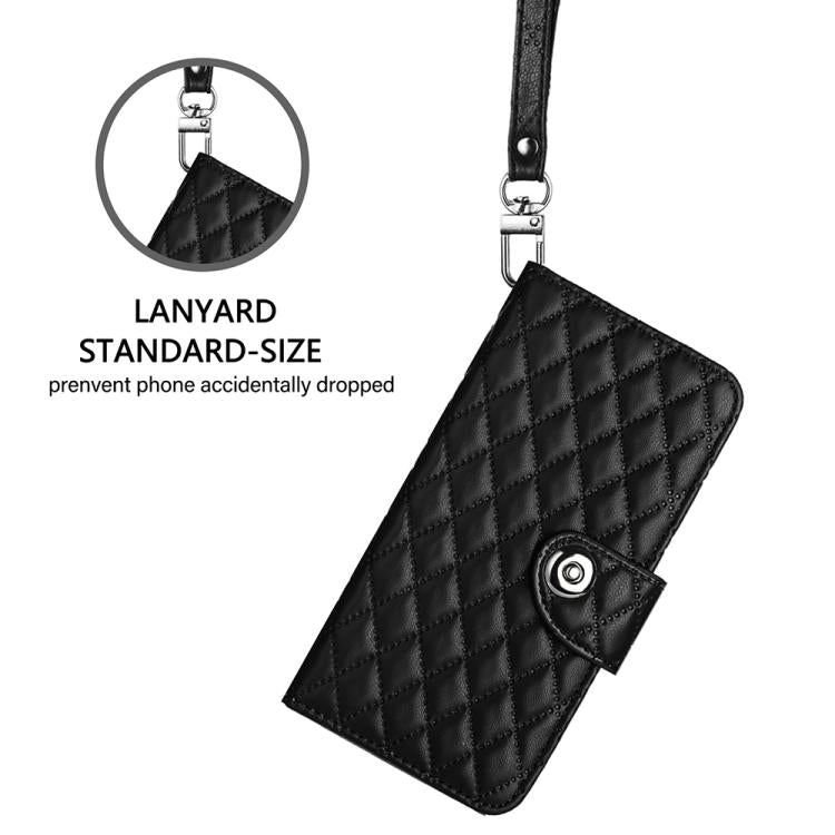 Funda de cuero con textura rómbica y cordón para TCL 60 SE NxtPaper/605 (negro)