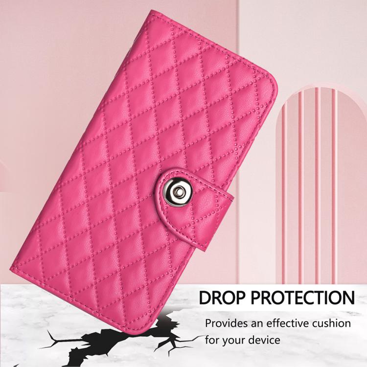 Funda de cuero con textura rómbica y cordón para TCL 60 SE NxtPaper/605 (rosa)