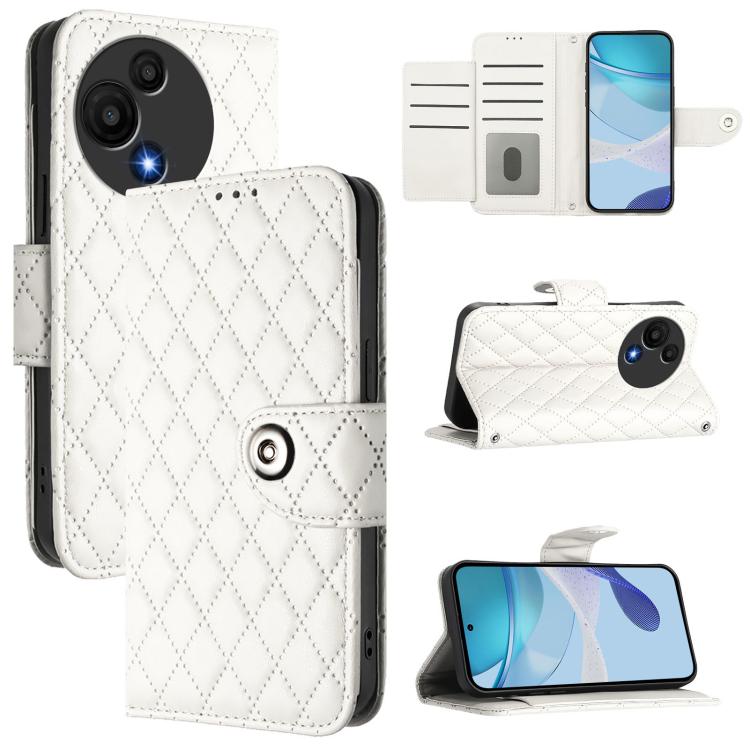 Funda de cuero con textura rómbica y cordón para TCL 60 SE NxtPaper/605 (blanco)
