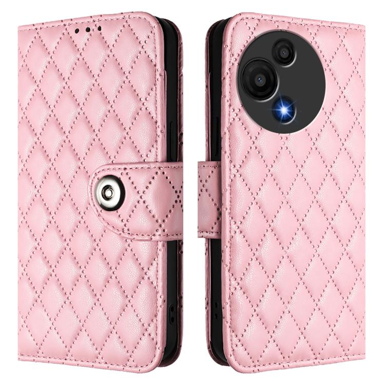 Funda de cuero con textura rómbica y cordón para TCL 60 SE NxtPaper/605 (rosa)
