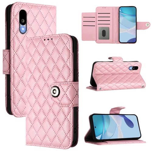 Funda de Cuero con Tapa para Sharp Basio Active 3 con Textura Rombal y Cordón (Rosa)