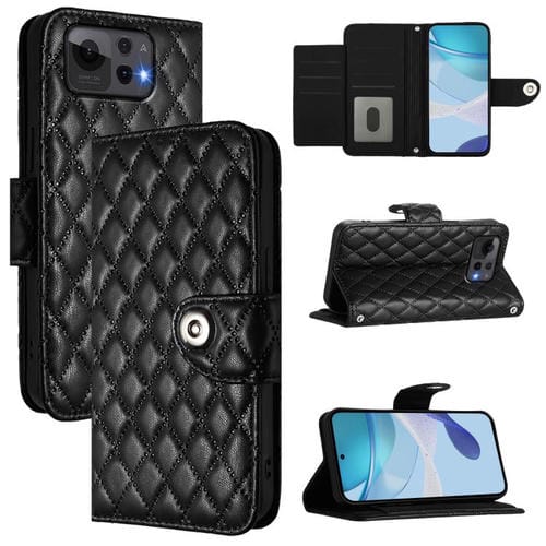 Funda de Cuero con Tapa y Cordón para Asus Zenfone 12 Ultra con Textura Rómbica (Negra)