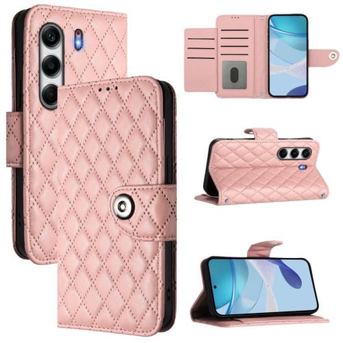 Funda de Cuero con Textura Rómbica y Cordón para Tecno Camon 40 4G (Rosa Coral)