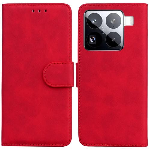 Funda De Cuero Con Tapa De Color Puro Y Tacto Suave Para Xiaomi 15 Pro (Rojo)