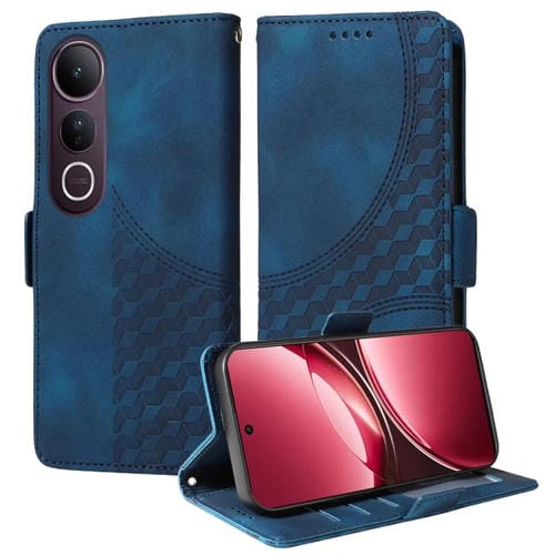 Funda de Cuero con Rombos y Estrellas En Relieve para Vivo V50 Lite 4G/5G (Azul)