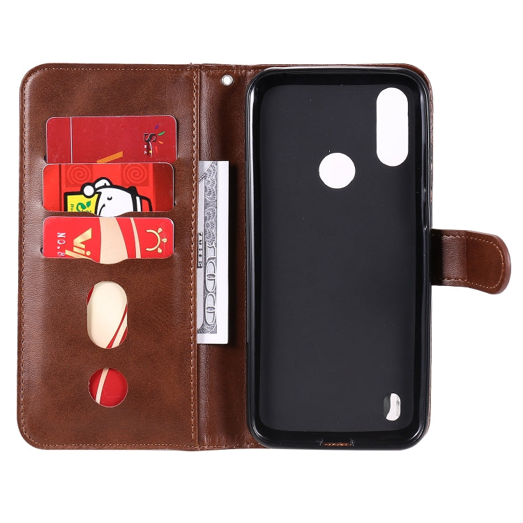 Para Motorola Moto E6s (2020) Estuche de cuero con tapa horizontal con cremallera y textura de becerro con soporte, ranuras para tarjetas y función de billetera (marrón)