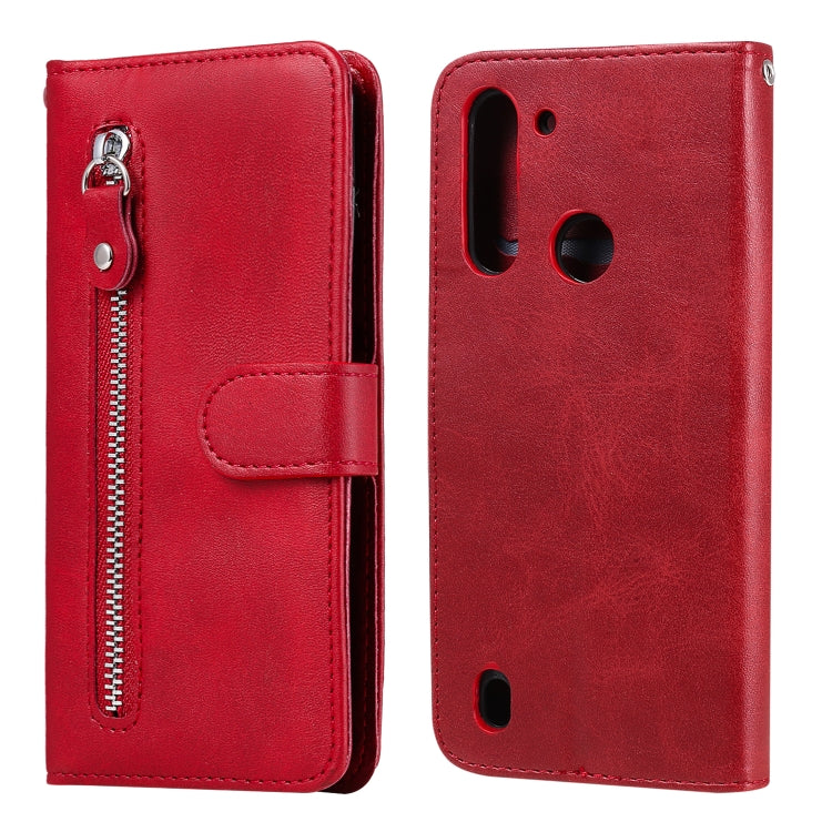 Para Motorola Moto G8 Power Lite Fashion Calf Texture Zipper Funda de cuero con tapa horizontal con soporte, ranuras para tarjetas y función de billetera (rojo)