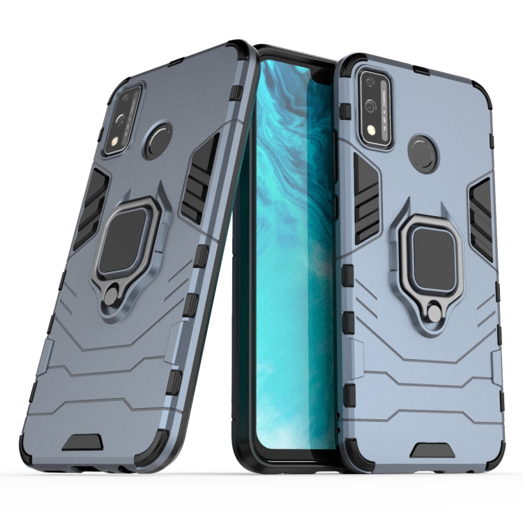 Para Huawei Honor 9X Lite Funda protectora PC + TPU a prueba de golpes con soporte para anillo magnético (azul marino)