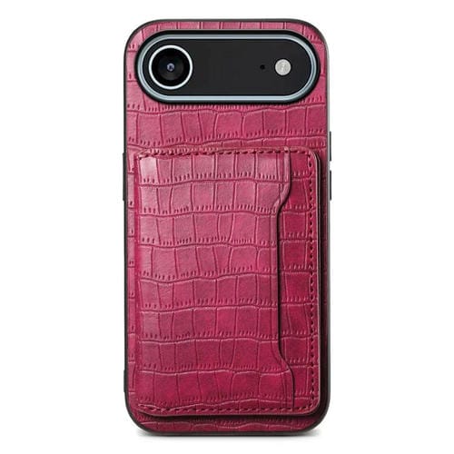 Funda para iPhone 17 Air con textura de cocodrilo y diseño de cartera de cobertura total (roja)