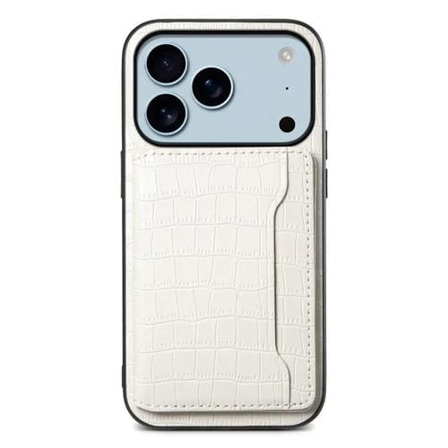 Funda para iPhone 17 Pro Max con textura de cocodrilo y diseño de cartera de cobertura total (blanca)