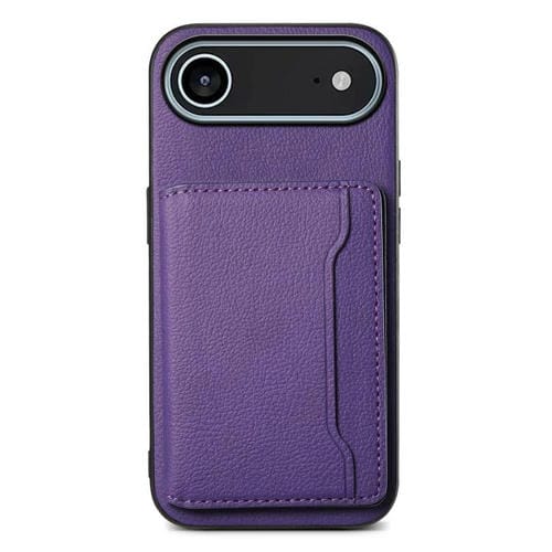 Funda para iPhone 17 Air con textura de becerro y diseño de bolso de tarjeta de cobertura total (morado)