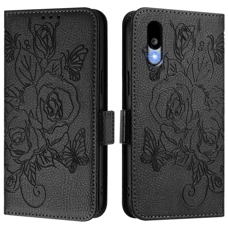Funda de Cuero Antirrobo RFID con Relieve Rosa para Sharp Basio Active3 (Negra)