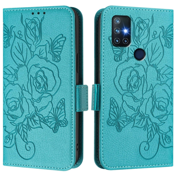 Funda de Cuero Antirrobo con RFID para OnePlus Nord N10 5G (Azul Claro)