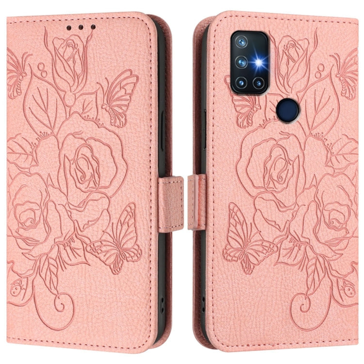 Funda de Cuero Antirrobo con Rfid para OnePlus Nord N10 5G con Relieve (Rosa)
