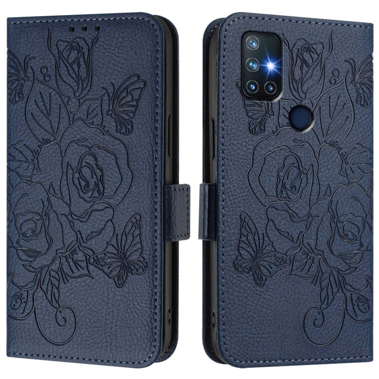 Funda de Cuero Antirrobo con RFID para OnePlus Nord N10 5G con Relieve (Azul Oscuro)