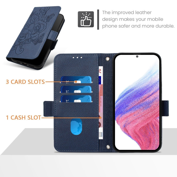 Funda de Cuero Antirrobo con RFID para OnePlus Nord N10 5G con Relieve (Azul Oscuro)