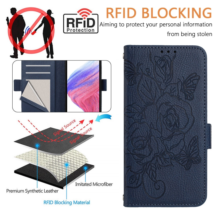 Funda de Cuero Antirrobo con RFID para OnePlus Nord N10 5G con Relieve (Azul Oscuro)