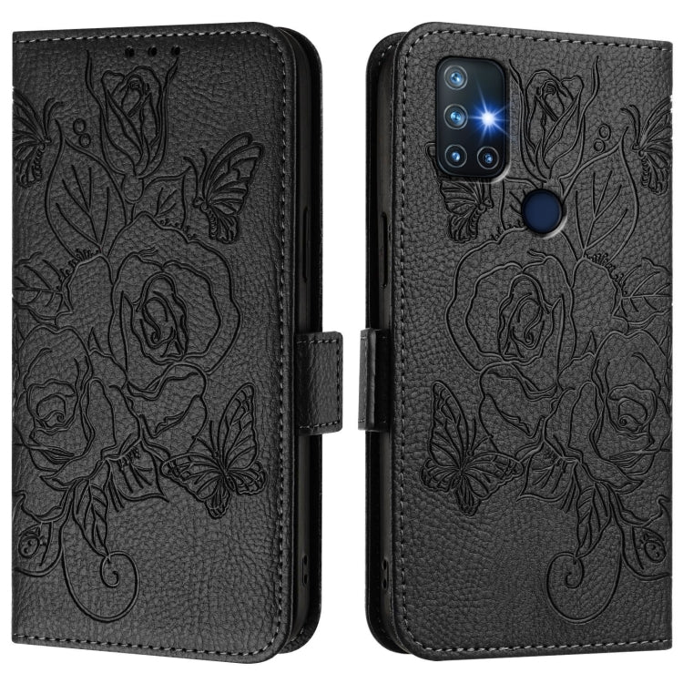 Funda de Cuero Antirrobo con RFID para OnePlus Nord N10 5G (Negra) con Diseño en Relieve