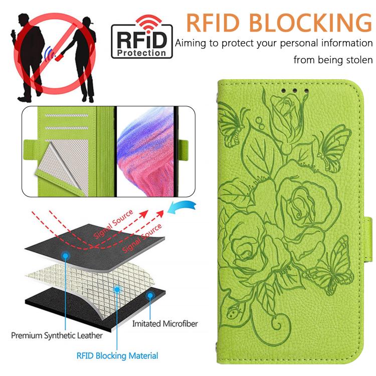 Funda de Cuero Antirrobo RFID con Relieve Rosa para OnePlus 13R/Ace 5 Pro 5G (Verde)