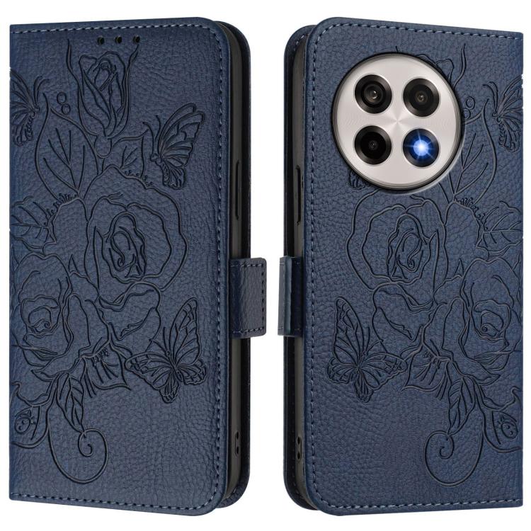 Funda de Cuero Antirrobo con Rfid En Relieve para OnePlus 13R/Ace 5 Pro 5G (Azul Oscuro)