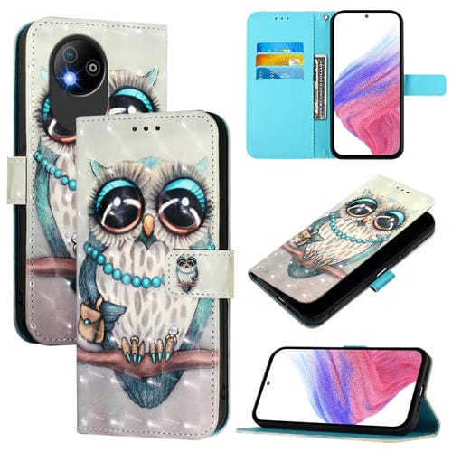 Funda de Cuero para ZTE Blade A35 Lite A35 Core con Tapa Horizontal y Pintura 3D (Búho Gris)