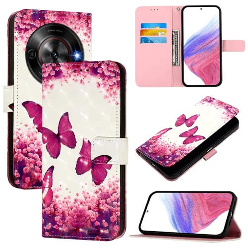Funda de Cuero con Tapa Horizontal y Pintura 3D para ZTE Blade A75 5G Nubia Focus (Mariposa Rosa)