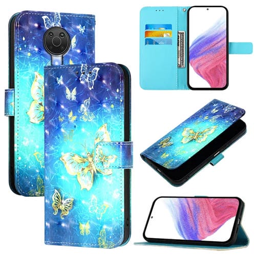 Funda de Cuero con Tapa Horizontal y Pintura 3D para Nokia 6.3/G20/G10 (Mariposa Dorada)