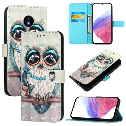 Funda de Cuero con Tapa Horizontal y Pintura 3D para Nokia C10/C20 (Búho Gris)