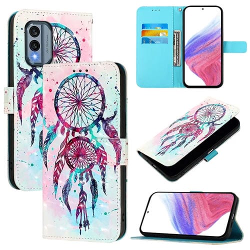 Funda de Cuero con Tapa Horizontal y Pintura 3D para Nokia X30 5G (Campanas de Viento con Gotas de Colores)