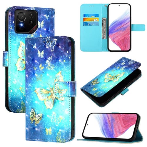 Funda de Cuero con Tapa Horizontal y Pintura 3D para Asus Rog Phone 9/9 Pro (Mariposa Dorada)