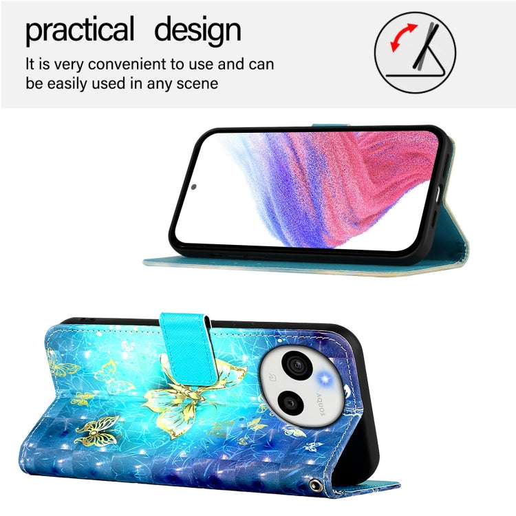 Funda de Cuero con Tapa Horizontal con Pintura 3D para Sharp Aquos Sense9 (Dorada)