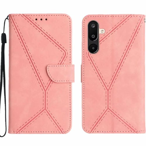 Funda de cuero con relieve y costuras para Samsung Galaxy M36 5G (rosa)